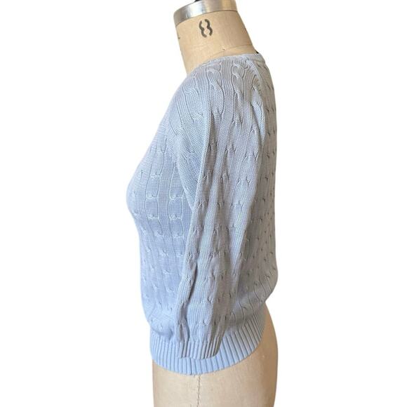 Vintage y2k Ann Taylor Cable Knit Silk/ Cotton Sweater in Pale Blue Size Small - Picture 2 of 5